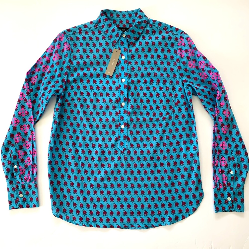 J Crew Layered Block Print Floral Popover Shirt‎ Blouse Women sz XS 0 2 AN769 - Picture 4 of 10